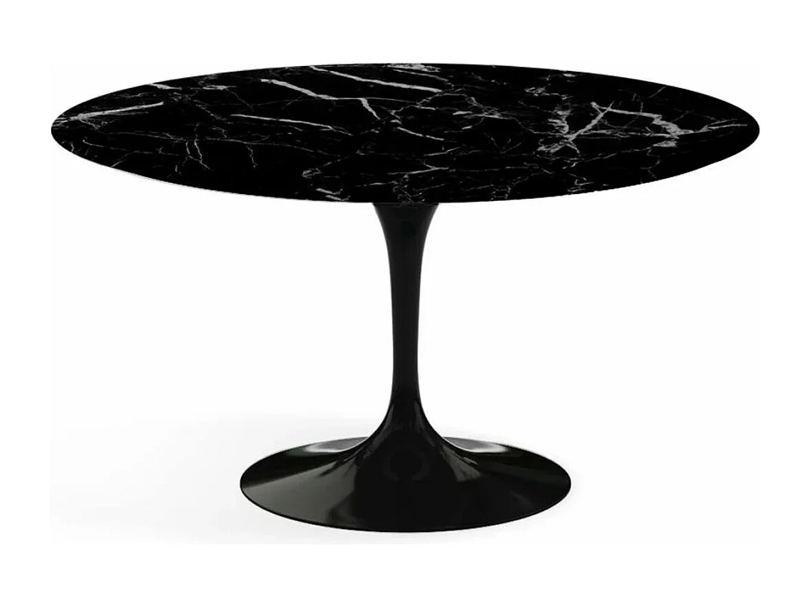Mesa tulipán redonda, 110 cm, mármol negro, base negro mate-Bandeja Mármol negro de Marquinia-Diámetro 80 cm-Color de los pies Negro mate
