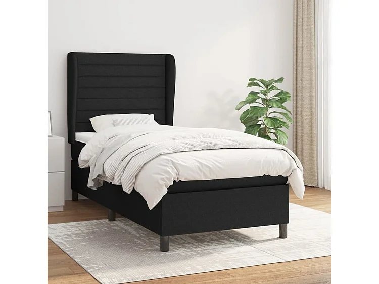 Sommier à lattes de lit avec matelas Noir 100x200 Tissu