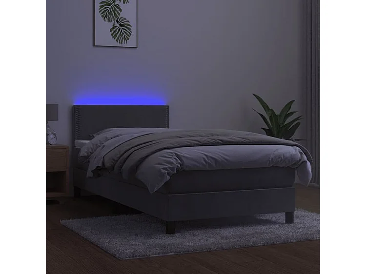 Sommier à lattes de lit avec matelas et LED Gris clair 90x200