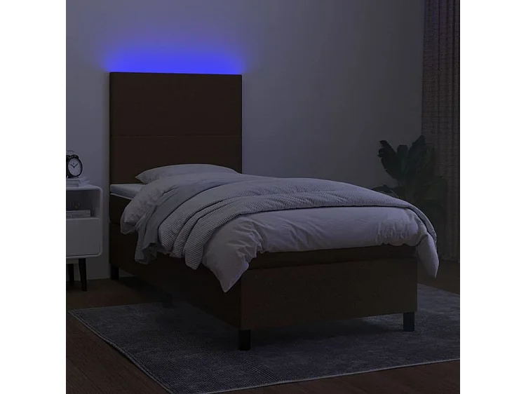 Sommier à lattes de lit et matelas et LED Marron foncé 90x190