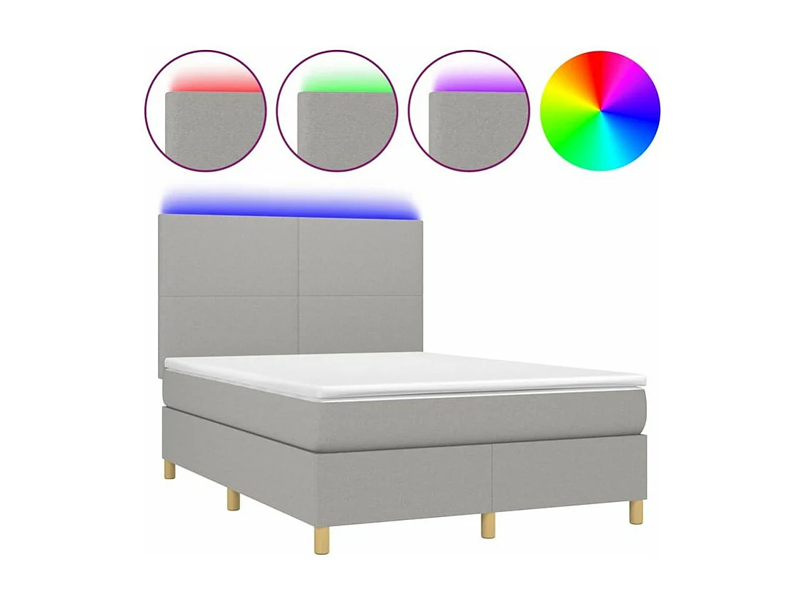 Sommier à lattes de lit et matelas et LED Gris clair 140x190