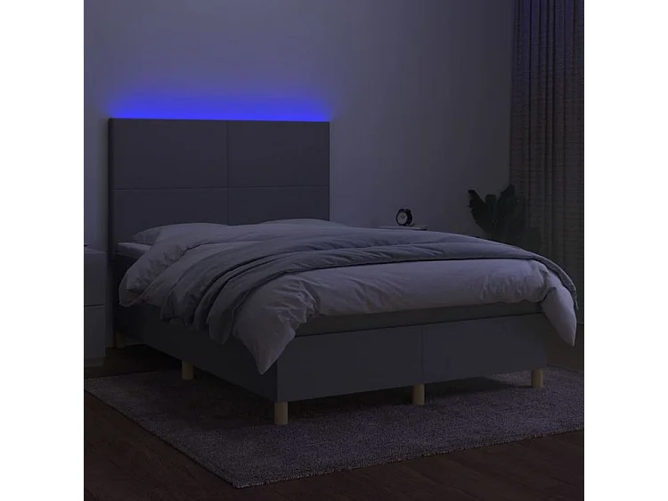 Sommier à lattes de lit et matelas et LED Gris clair 140x190