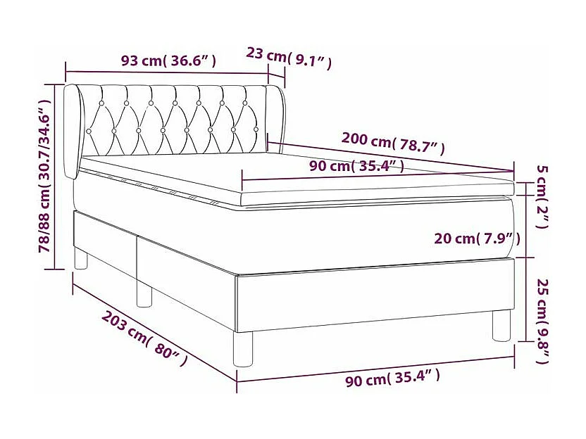 Sommier à lattes de lit avec matelas Gris clair 90x200 Tissu