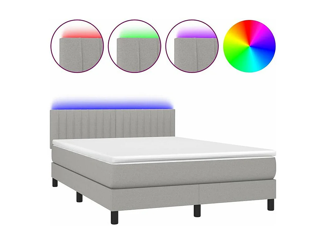 Sommier à lattes de lit et matelas et LED Gris clair 140x190