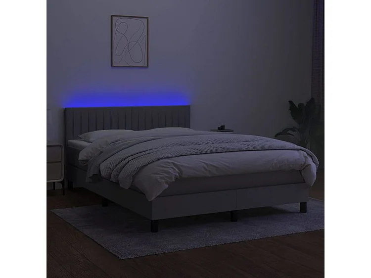 Sommier à lattes de lit et matelas et LED Gris clair 140x190