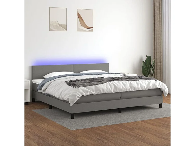 Sommier à lattes de lit et matelas et LED Gris foncé 200x200