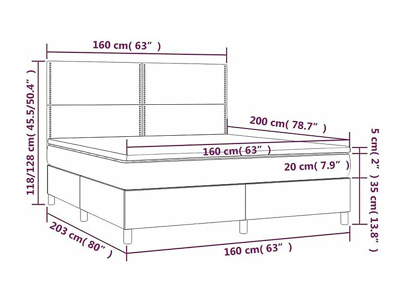 Sommier à lattes de lit avec matelas Gris foncé 160x200 Tissu