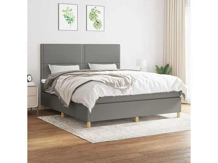 Sommier à lattes de lit avec matelas Gris foncé 160x200 Tissu