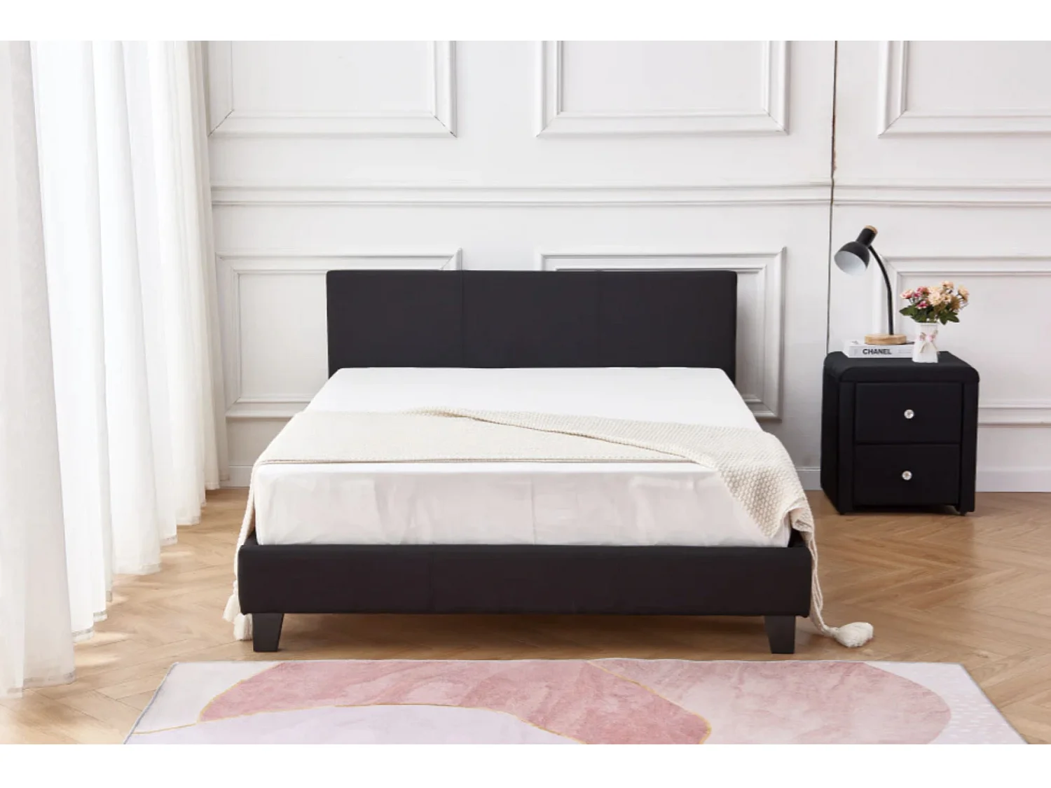 Lit double simili cuir Diag-Couleur Noir-140x190