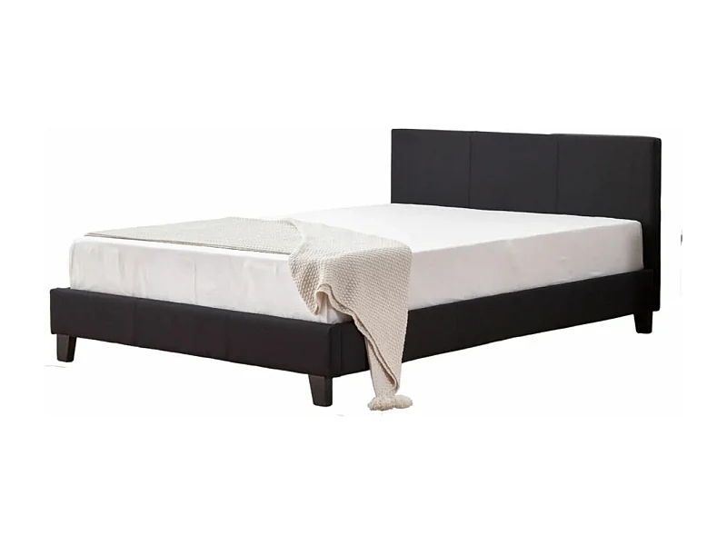 Lit double simili cuir Diag-Couleur Noir-140x190