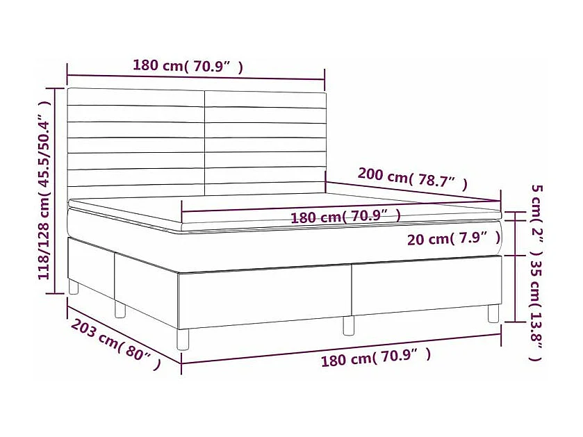 Sommier à lattes de lit avec matelas Gris foncé 180x200 Tissu