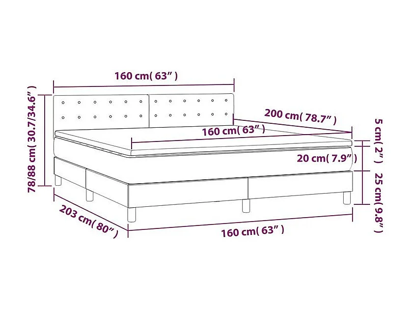 Sommier à lattes de lit avec matelas LED Noir 160x200 Tissu