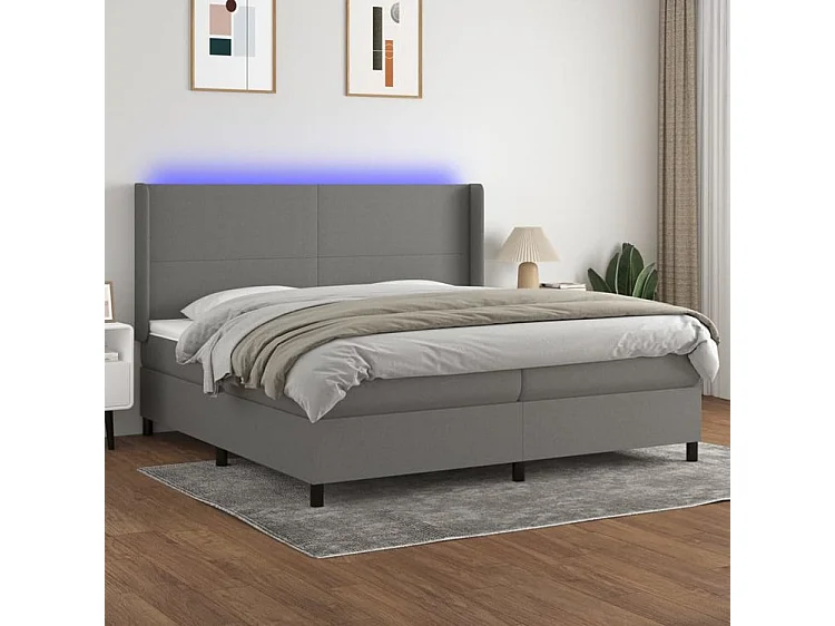 Sommier à lattes de lit matelas LED Gris foncé 200x200 Tissu