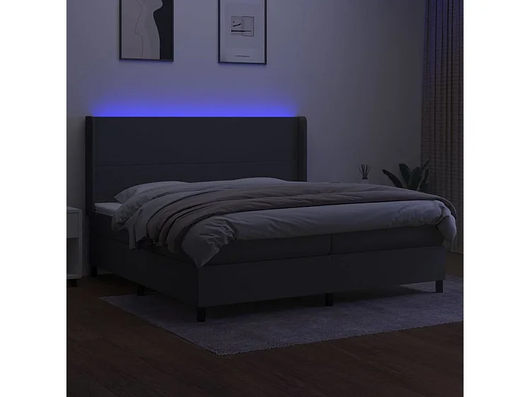 Sommier à lattes de lit matelas LED Gris foncé 200x200 Tissu