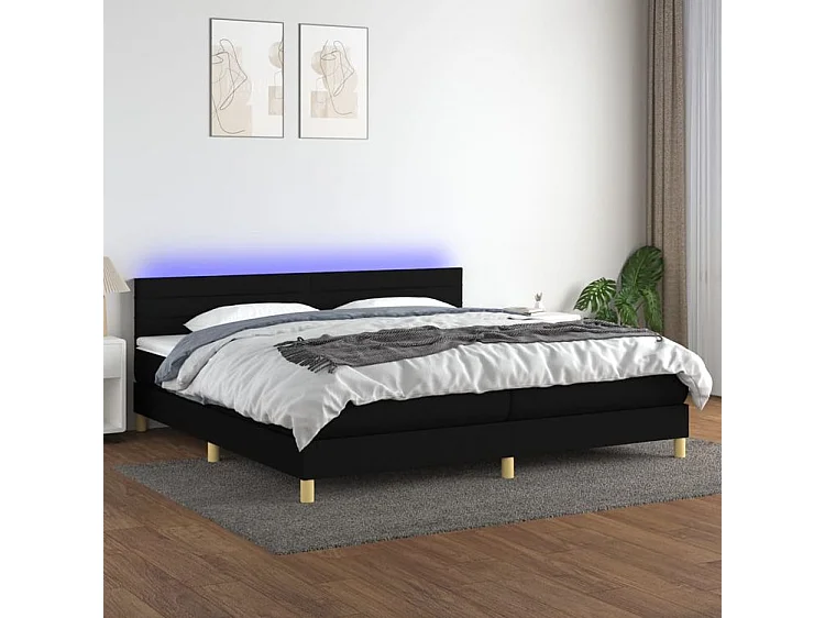 Sommier à lattes de lit et matelas et LED Noir 200x200 Tissu