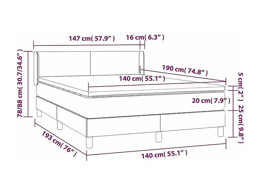 Sommier à lattes de lit avec matelas Gris clair 140x190 Tissu