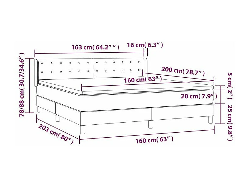 Sommier à lattes de lit et matelas Gris clair 160x200 Velours