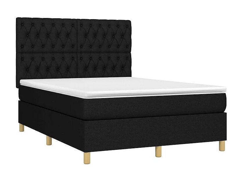 Sommier à lattes de lit et matelas et LED Noir 140x200 Tissu