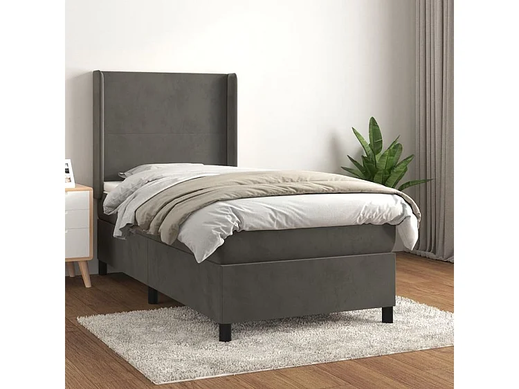 Sommier à lattes de lit et matelas Gris foncé 90x190 Velours