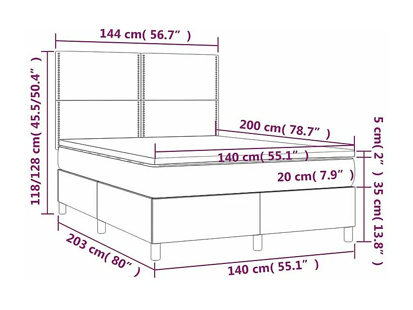 Sommier à lattes de lit avec matelas Noir 140x200 Tissu