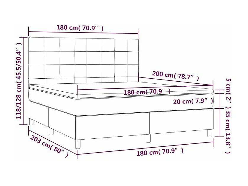 Sommier à lattes de lit avec matelas Noir 180x200 Tissu