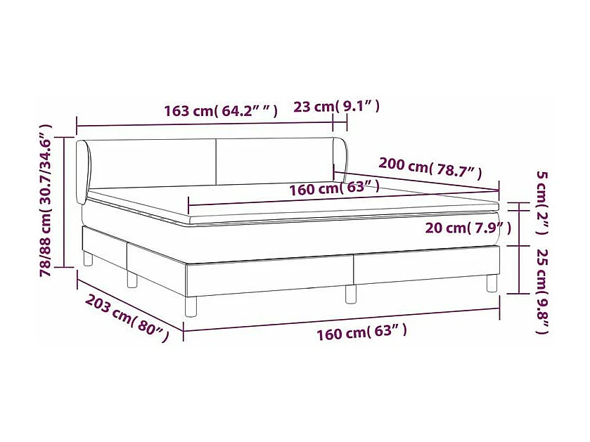 Sommier à lattes de lit avec matelas Gris foncé 160x200 Tissu