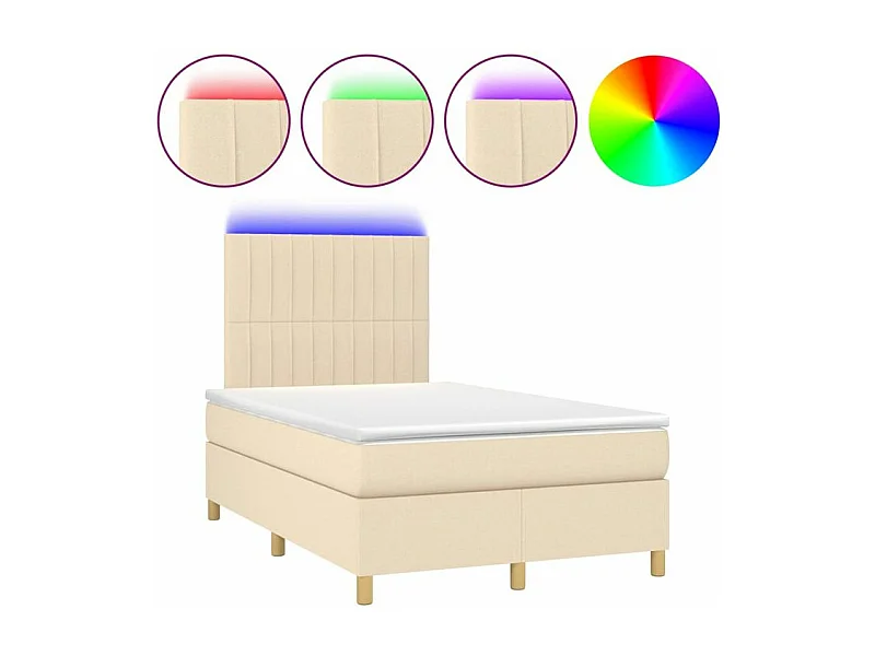 Sommier à lattes de lit et matelas et LED Crème 120x200 Tissu