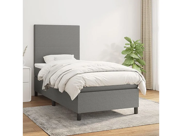 Sommier à lattes de lit avec matelas Gris foncé 90x200 Tissu