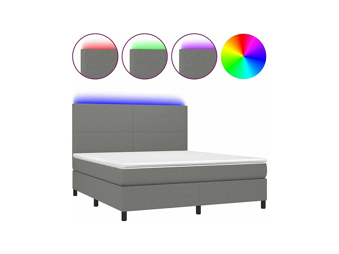 Sommier à lattes de lit et matelas et LED Gris foncé 160x200