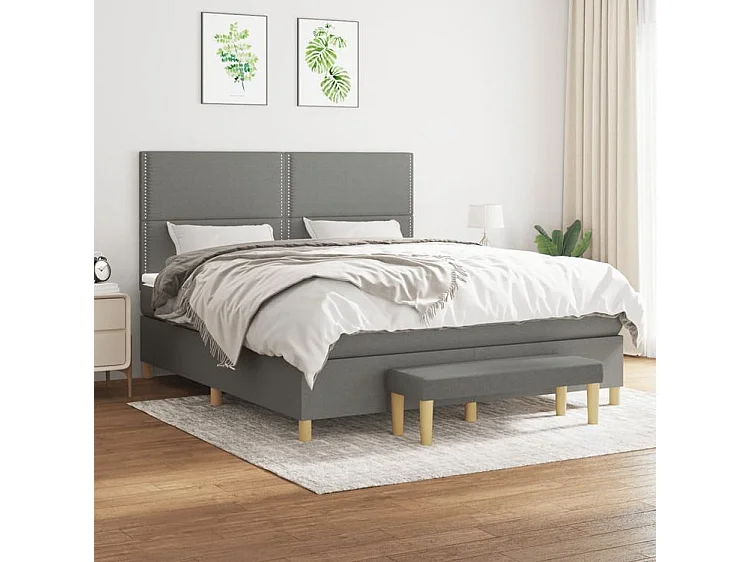 Sommier à lattes de lit avec matelas Gris foncé 160x200 Tissu