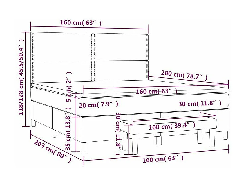 Sommier à lattes de lit avec matelas Gris foncé 160x200 Tissu