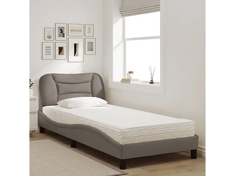 Lit avec matelas taupe 90x200 tissu