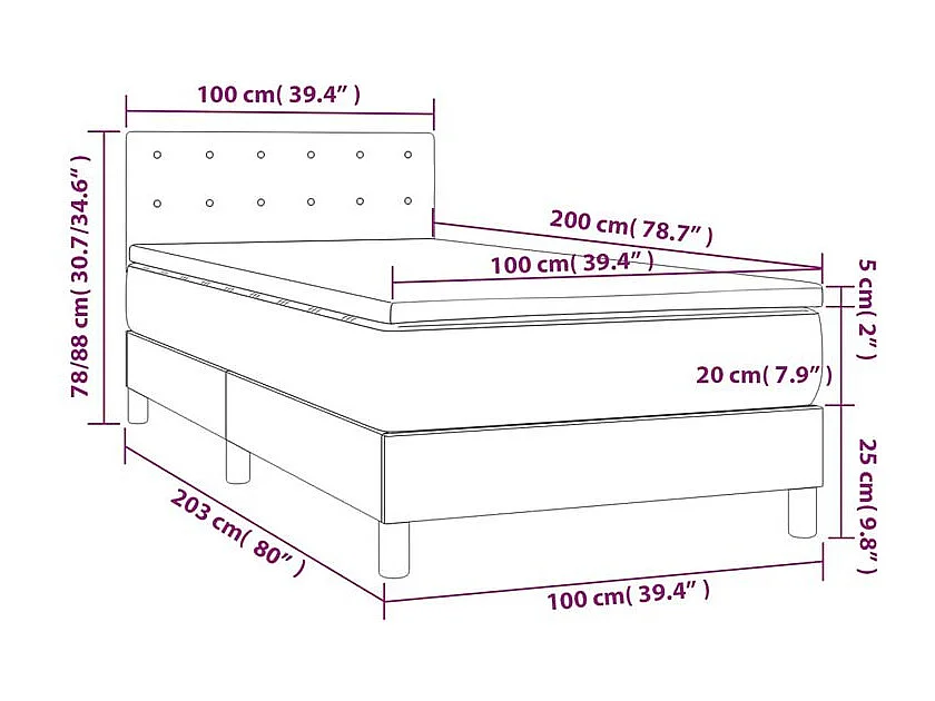 Sommier à lattes de lit avec matelas Marron foncé 100x200