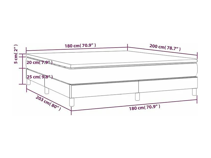 Sommier à lattes de lit et matelas Gris foncé 180x200 Velours
