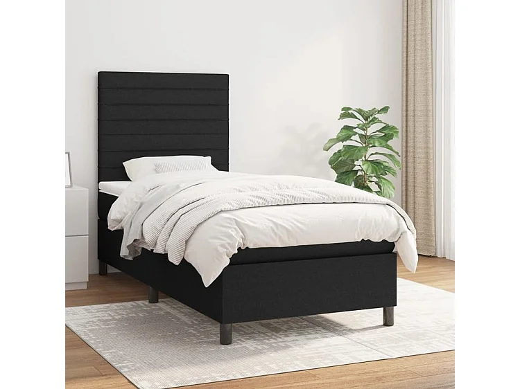 Sommier à lattes de lit avec matelas Noir 100x200 Tissu