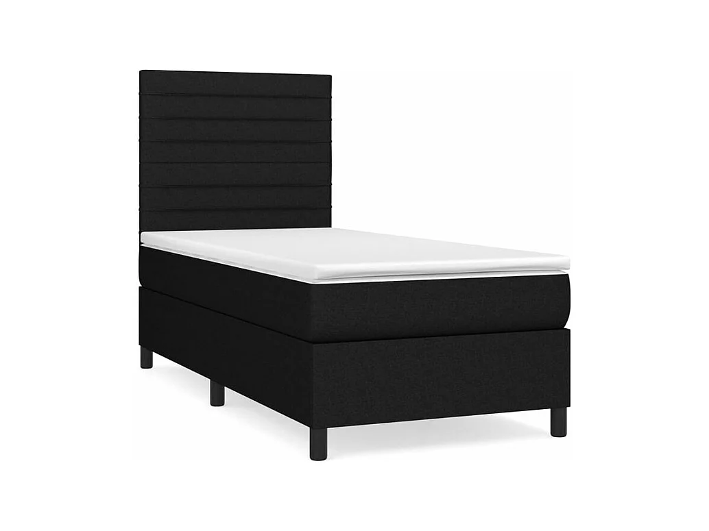 Sommier à lattes de lit avec matelas Noir 100x200 Tissu