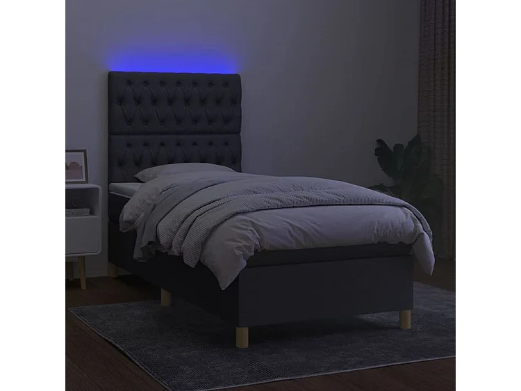 Sommier à lattes de lit et matelas et LED Gris foncé 100x200