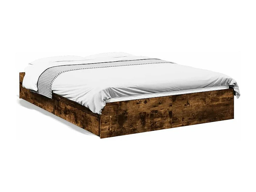 Cadre de lit à tiroirs chêne fumé 135x190 bois d'ingénierie