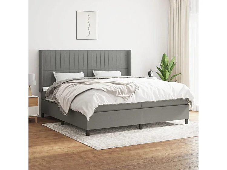 Sommier à lattes de lit avec matelas Gris foncé 200x200 Tissu