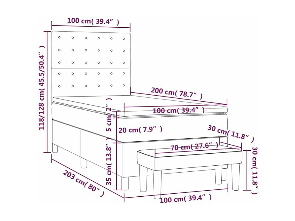 Sommier à lattes de lit avec matelas Gris clair 100x200 Tissu