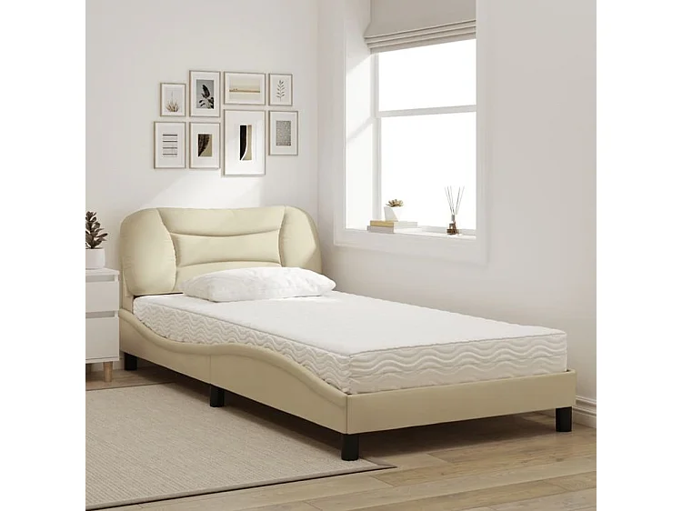 Lit avec matelas crème 100x200 tissu