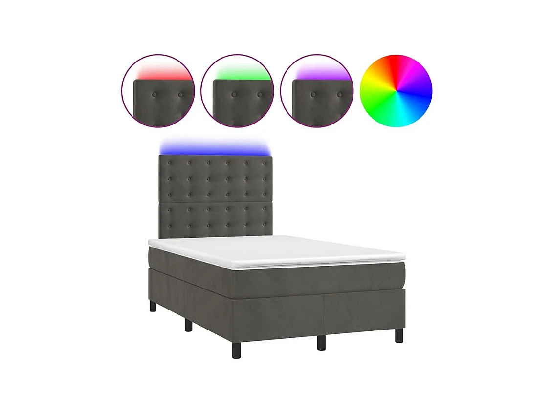 Sommier à lattes de lit matelas et LED Gris foncé 120x200