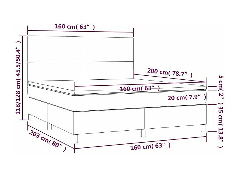 Sommier à lattes de lit matelas et LED Marron foncé 160x200