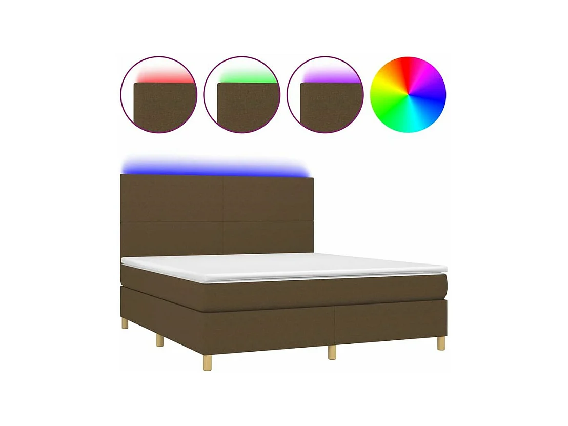 Sommier à lattes de lit matelas et LED Marron foncé 160x200