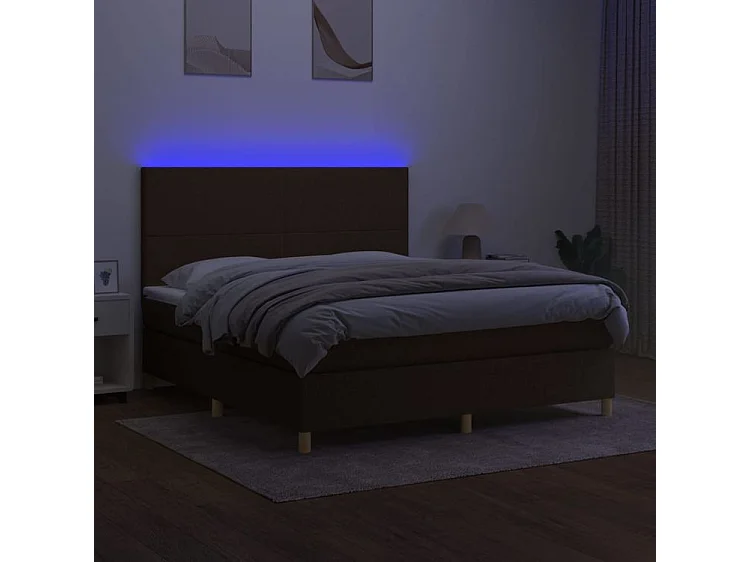 Sommier à lattes de lit matelas et LED Marron foncé 160x200