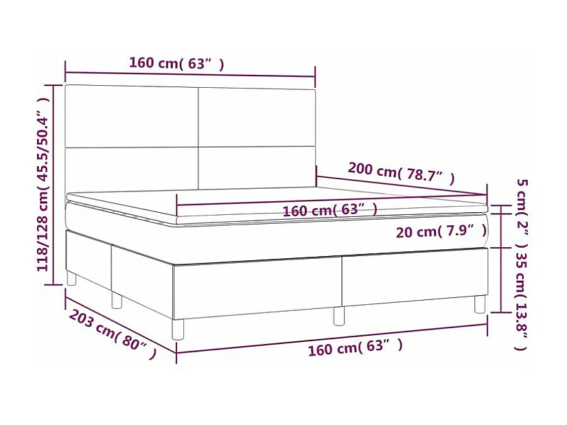 Sommier à lattes de lit matelas et LED Marron foncé 160x200