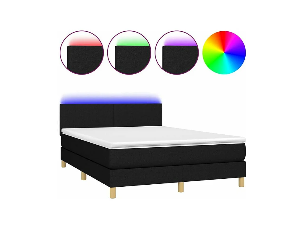 Sommier à lattes de lit avec matelas LED Noir 140x200 Tissu