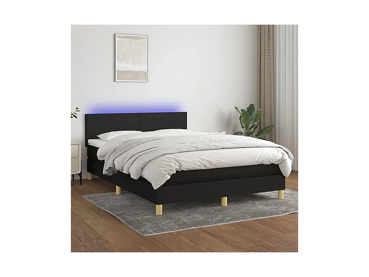 vidaXL Cama box spring colchón y luces LED tela negro 140x200 cm