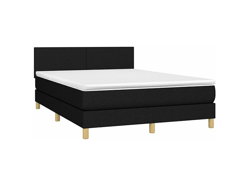 vidaXL Cama box spring colchón y luces LED tela negro 140x200 cm
