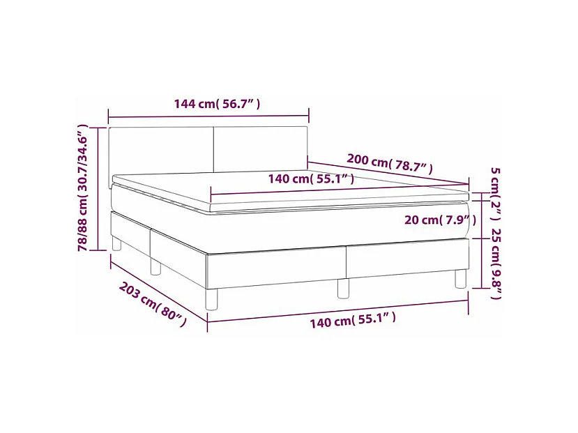 vidaXL Cama box spring colchón y luces LED tela negro 140x200 cm